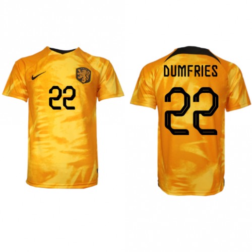 Nederländerna Denzel Dumfries #22 Hemmatröja VM 2022 Kortärmad